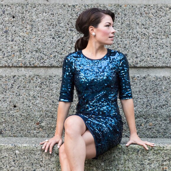 Blue Sequin Dress (Medium) - Picture 5 of 6